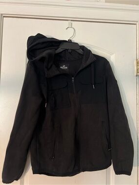 Hollister Men's Black Hooded Zip-Up Jacket